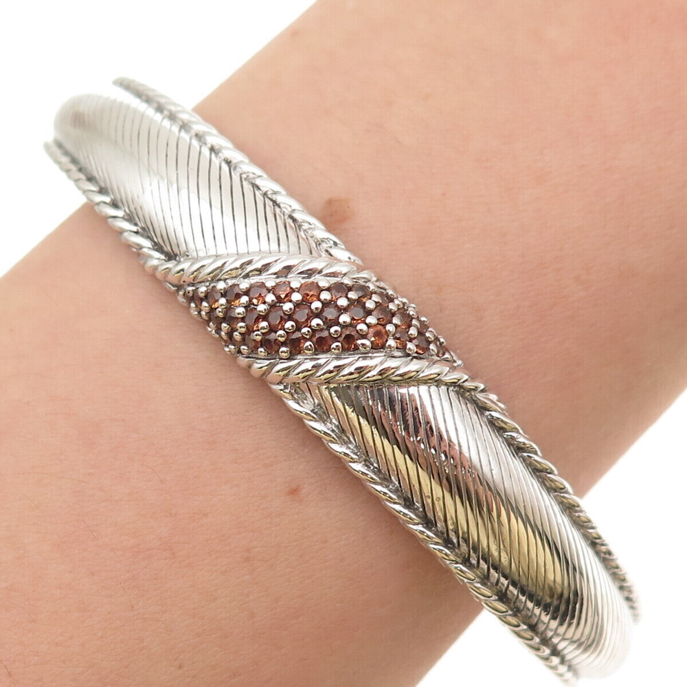 Judith Ripka 925 Sterling Silver Real Round-Cut Cognac Topaz Cuff Bracelet 7"